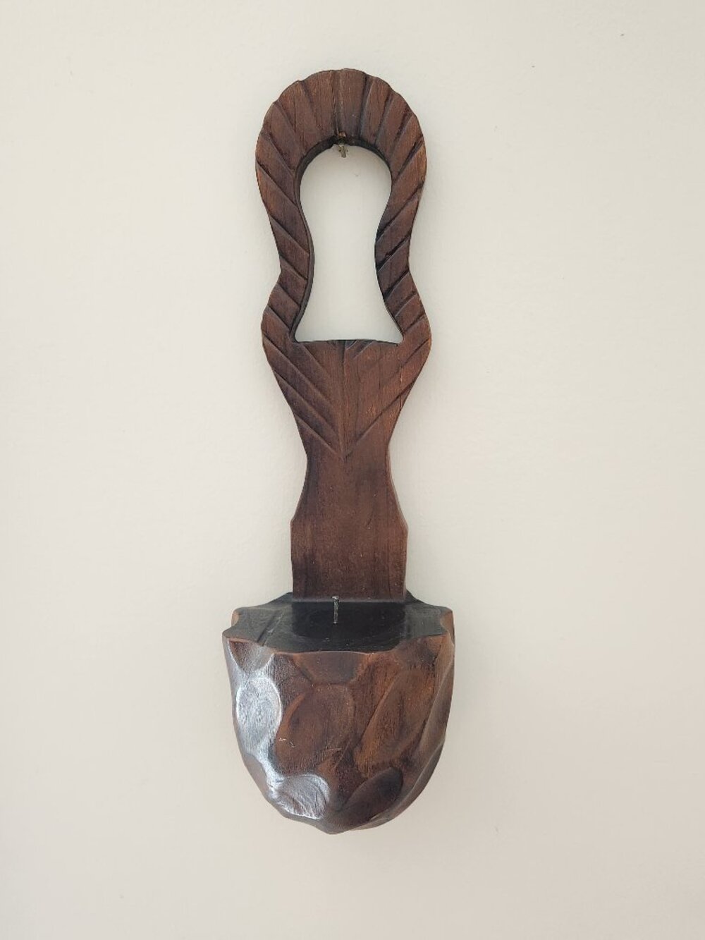 Vintage Hand-Carved Spainish Brutalist Candle Wall Sconce